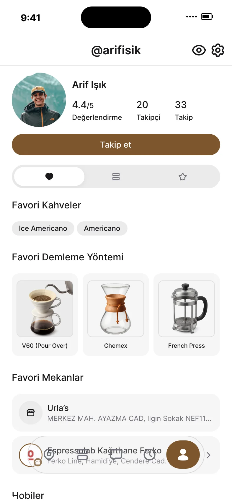 CoffeeTalks profil ekranı